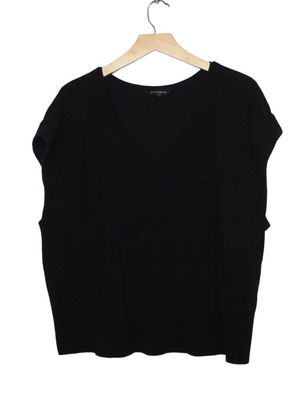 Banana Republic women's blouse size XL black short sleeve slub rib v-neck